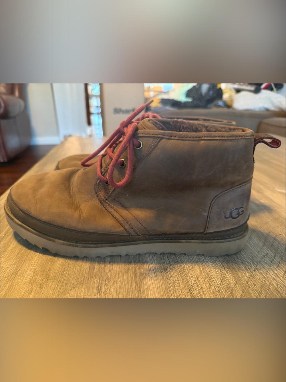 UGG Brown Leather Chukka Boots with Red Laces